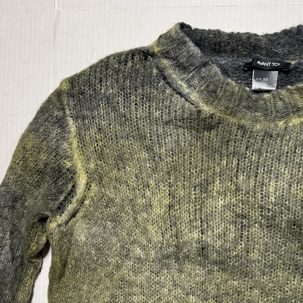 AVANTI TOI Women's Olive Green Distressed Crewneck Sweater Alpaca‎ Wool Blend XS - Picture 4 of 12